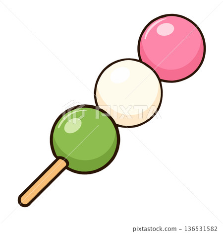 Dango sweet dessert Japanese stick green white pink cute cartoon 136531582