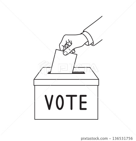 hand placing vote ballot paper in ballot box outline linework hand placing vote ballot paper in ballot box outline linework 136531756