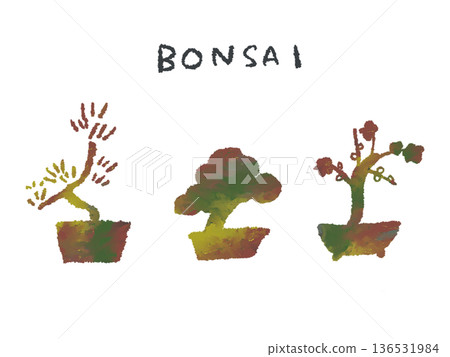 色彩鮮豔的手繪盆景樹插圖，可用作設計中的圖示或符號。 136531984