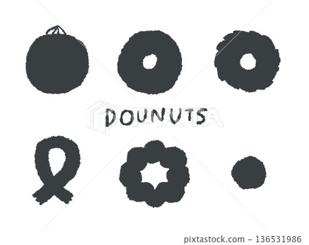 A hand-drawn illustration of a donut that can be used as an icon or symbol mark in design. 136531986