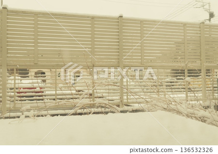 Snowy scenery seen from the window Snowy scenery seen from the window 136532326