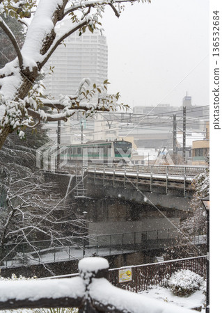 Limited express Azusa running through the snow Limited express Azusa running through the snow 136532684
