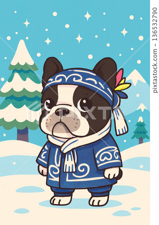 雪地裡的小守護神像。 雪地裡的小守護神像。 136532790