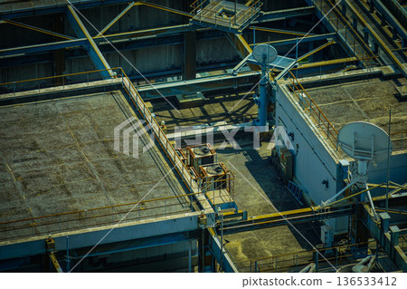 Steel structure on the factory roof 136533412