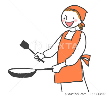 Illustration of a chef in the kitchen preparing food 136533488