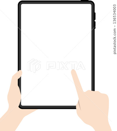 Holding a tablet in portrait orientation with your fingers, operating the screen Holding a tablet in portrait orientation with your fingers, operating the screen 136534003