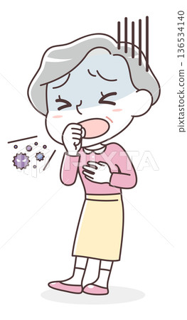 咳嗽的老婦人插圖（身體不適，感冒，病毒感染） 136534140