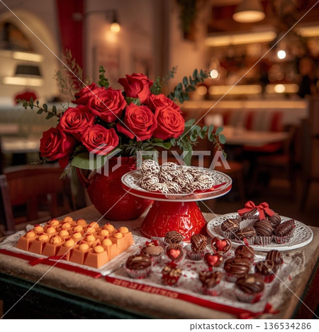 一束紅玫瑰與巧克力 136534286