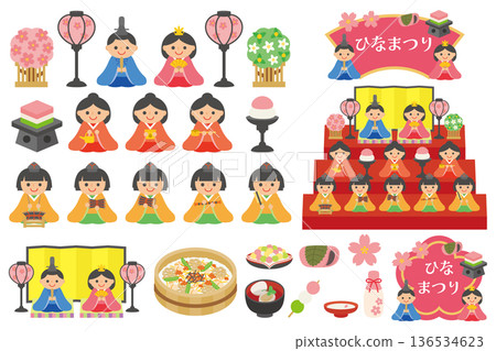 可愛的女兒節插畫素材集 136534623