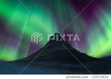 Multicolored northern lights (Aurora borealis).  136534810