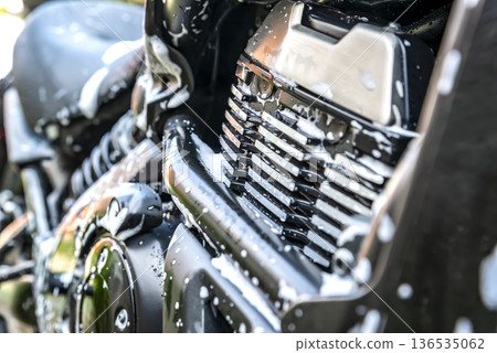 Large American motorcycle washing scene Large American motorcycle washing scene 136535062