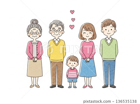 Three-generation family hand watercolor touch Japanese family love and bond image 136535138