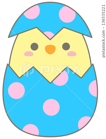 Cute Baby Chick Popping out of Polka Dot Easter Egg for Spring Celebration Holiday Theme Cute Baby Chick Popping out of Polka Dot Easter Egg for Spring Celebration Holiday Theme 136535221