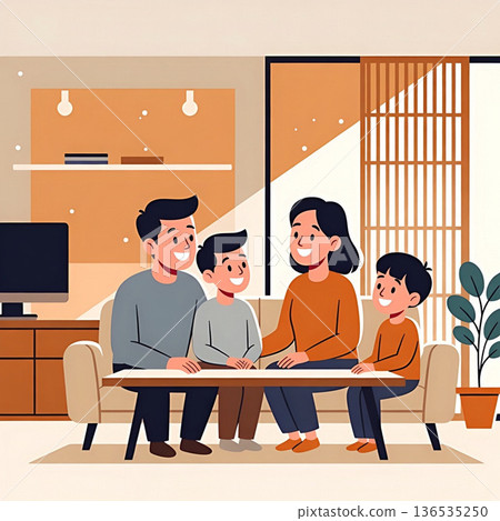 A family relaxing in the living room 136535250