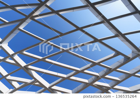 現代建築結構，藍天與幾何圖案，抽象背景素材 136535264