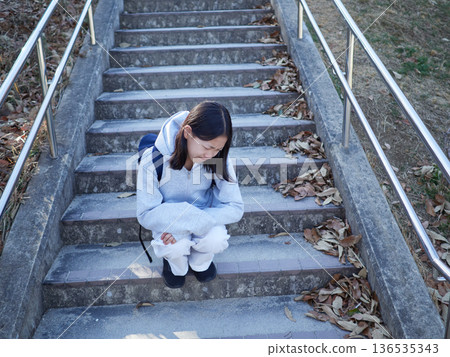 A junior high school girl in a park on a winter day A junior high school girl in a park on a winter day 136535343