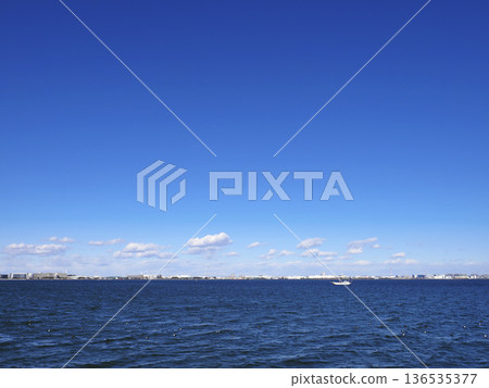 View from Narashino City to Chiba City from the greenway along Sanbanze in Urayasu City 136535377