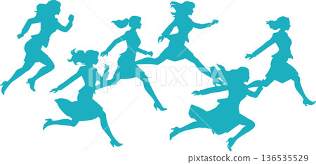 Silhouette illustration of a businesswoman jumping (running) 136535529