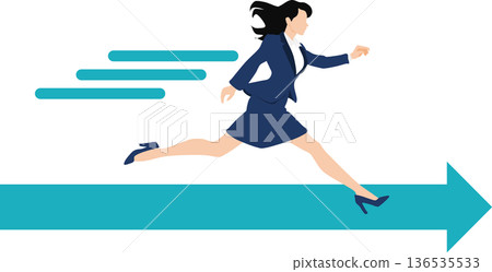 一位女商人跳躍（奔跑）的剪影插圖 136535533