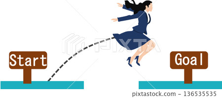一位女商人跳躍（奔跑）的剪影插圖 136535535
