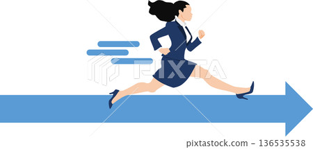 一位女商人跳躍（奔跑）的剪影插圖 136535538