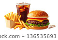 漢堡、薯條和飲料快餐套裝插圖 136535693