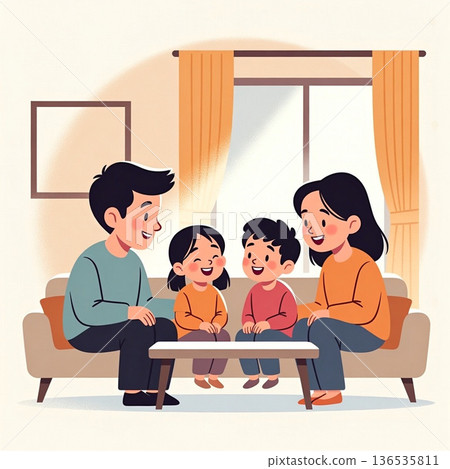 一個家庭在客廳放鬆 136535811