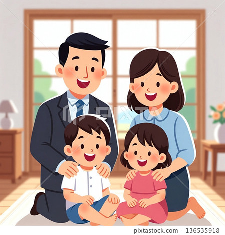 一個家庭在客廳放鬆 一個家庭在客廳放鬆 136535918