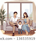 一個家庭在客廳放鬆 136535919