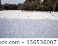 積雪覆蓋的公園廣場和無數的腳印 136536007
