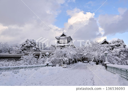雪景美麗的金澤城公園 136536093