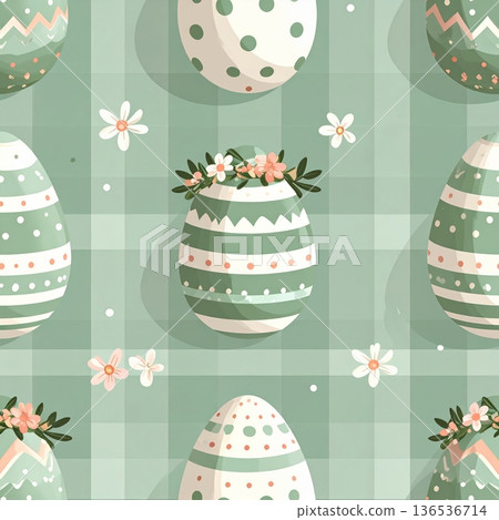 Decorated Easter Eggs with Flower Crown Seamless Gingham Pattern Decorated Easter Eggs with Flower Crown Seamless Gingham Pattern 136536714