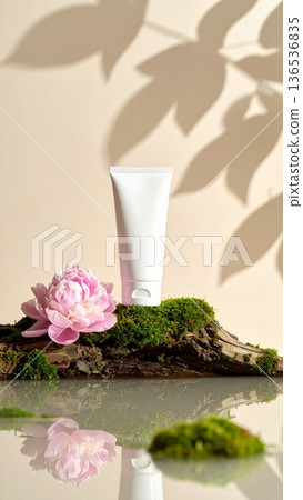 White Cream Tube with Peony on Mossy Wood White Cream Tube with Peony on Mossy Wood 136536835