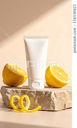 Cream Tube Product with Lemon and Natural Elements Cream Tube Product with Lemon and Natural Elements 136536925