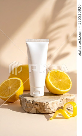 Cream Tube Product with Lemon and Natural Elements Cream Tube Product with Lemon and Natural Elements 136536926