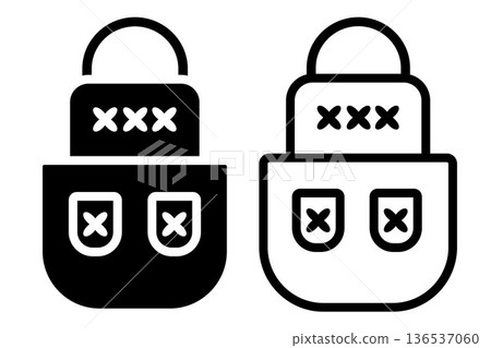 Kitchen apron icon. Black or white silhouette kitchen apron, isolated on white background. linear illustration, logo for bakery shop, hand drawn artwork 136537060
