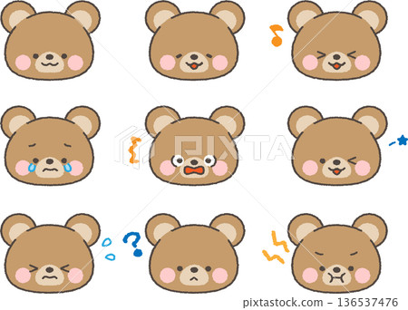 Bear face icon facial expression set with lines 136537476