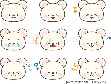 Polar bear face icon facial expression set with lines 136537478