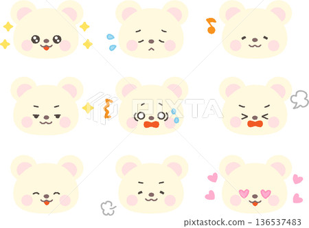 Polar bear face icon, comical facial expression set, no lines Polar bear face icon, comical facial expression set, no lines 136537483