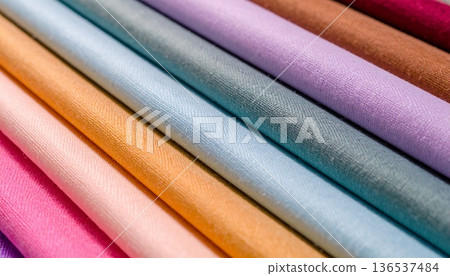 Textured background of colorful fabric samples: Colorful linen textile and handicraft images Textured background of colorful fabric samples: Colorful linen textile and handicraft images 136537484