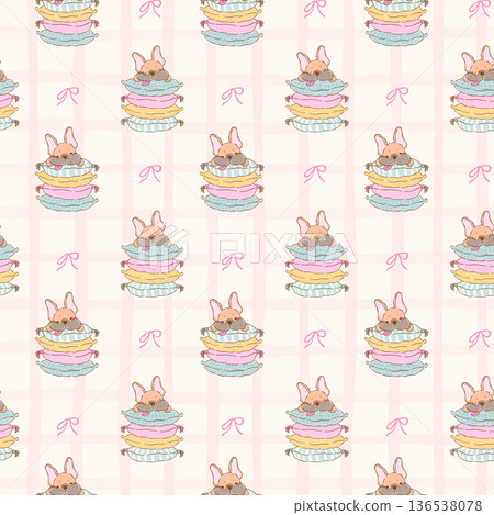 Cozy sleeping french bulldog pillows seamless pattern whimsical hand drawn blep dog repeating print nursery decor 136538078