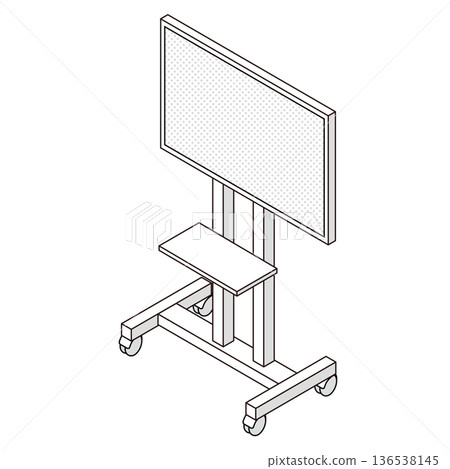 Isometric line drawing illustration of a large monitor with a stand Isometric line drawing illustration of a large monitor with a stand 136538145