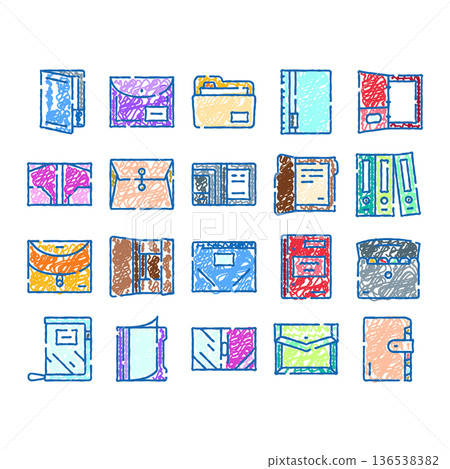 Organizing business documents and stationery in doodle icons 136538382