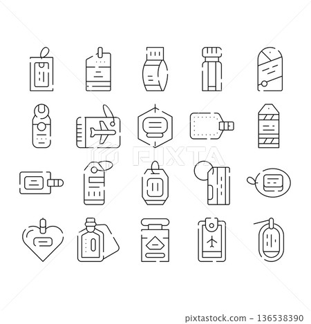 Various outline luggage tags and travel identity icons 136538390
