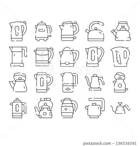 Kettles different shapes icons set 136538391