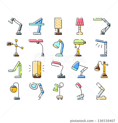Different types of desk table lamps collection 136538407