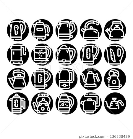 Electric kettles and tea pots glyph icons collection Electric kettles and tea pots glyph icons collection 136538429
