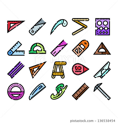 Measuring tools and geometry equipment collection icons 136538454