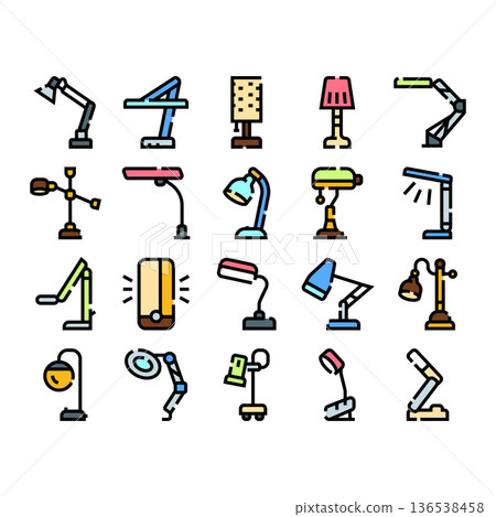 Collection of desk lamps providing workspace illumination 136538458