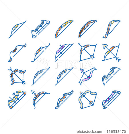 Archery bows and arrows collection icon set 136538470